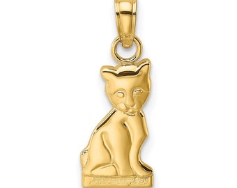 Ciondolo collana mini gattino seduto in oro 14k - ciondolo gatto lucido - delicati gioielli a tema animali domestici - regalo perfetto per gli amanti dei gatti
