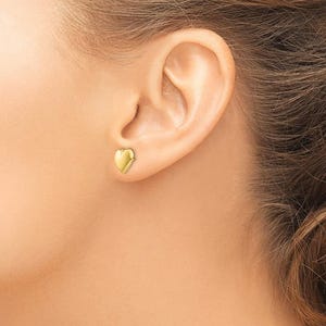 14K Gold Heart Post Earrings - Real Gold Classic Studs - Real Gold Heart Earrings