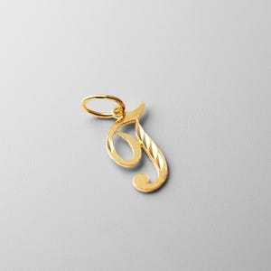 14k Gold &quot;T&quot; Initial Cursive Pendant Charm- Gold Initial &quot;T&quot; Necklace Charm