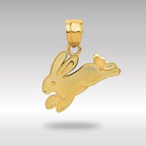 14K Solid Gold Rabbit Pendant – Playful Bunny Charm Necklace, Luxury Fine Jewelry Gift for Animal Lovers