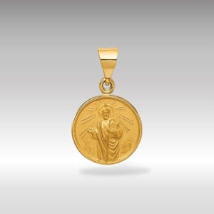 18K ゴールド 聖ジュード タデウス ソリッド メダル チャーム ネックレス ペンダント - 宗教的守護聖人チャーム - ソリッド ゴールド スピリチュアル ジュエリー