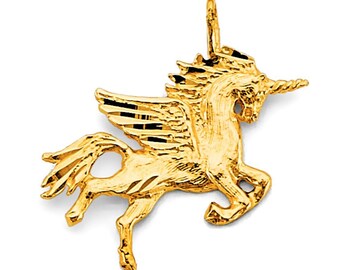 14K Gold Flying Unicorn Pendant: Mythical Pegasus Charm Necklace