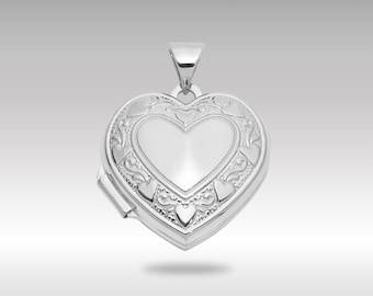 14 kt witgouden hartmedaillon – omkeerbare harthanger van 18 mm met 'Love You'-gravure – massief 14 kt gouden fotomedaillon – romantisch cadeau voor haar