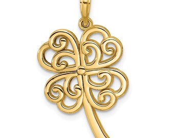 Pingente de Trevo de Quatro Folhas em Ouro 14k – Amuleto da Sorte em Ouro Polido para Boa Fortuna e Estilo Inspirado na Irlanda