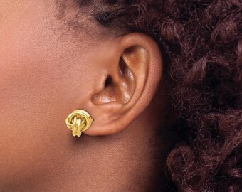 Pendientes de nudo de amor de oro de 14 quilates: aretes minimalistas