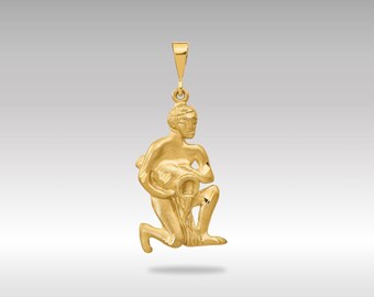 Colgante del zodiaco Acuario en oro de 14 quilates: Charm de Aguador con corte de diamante