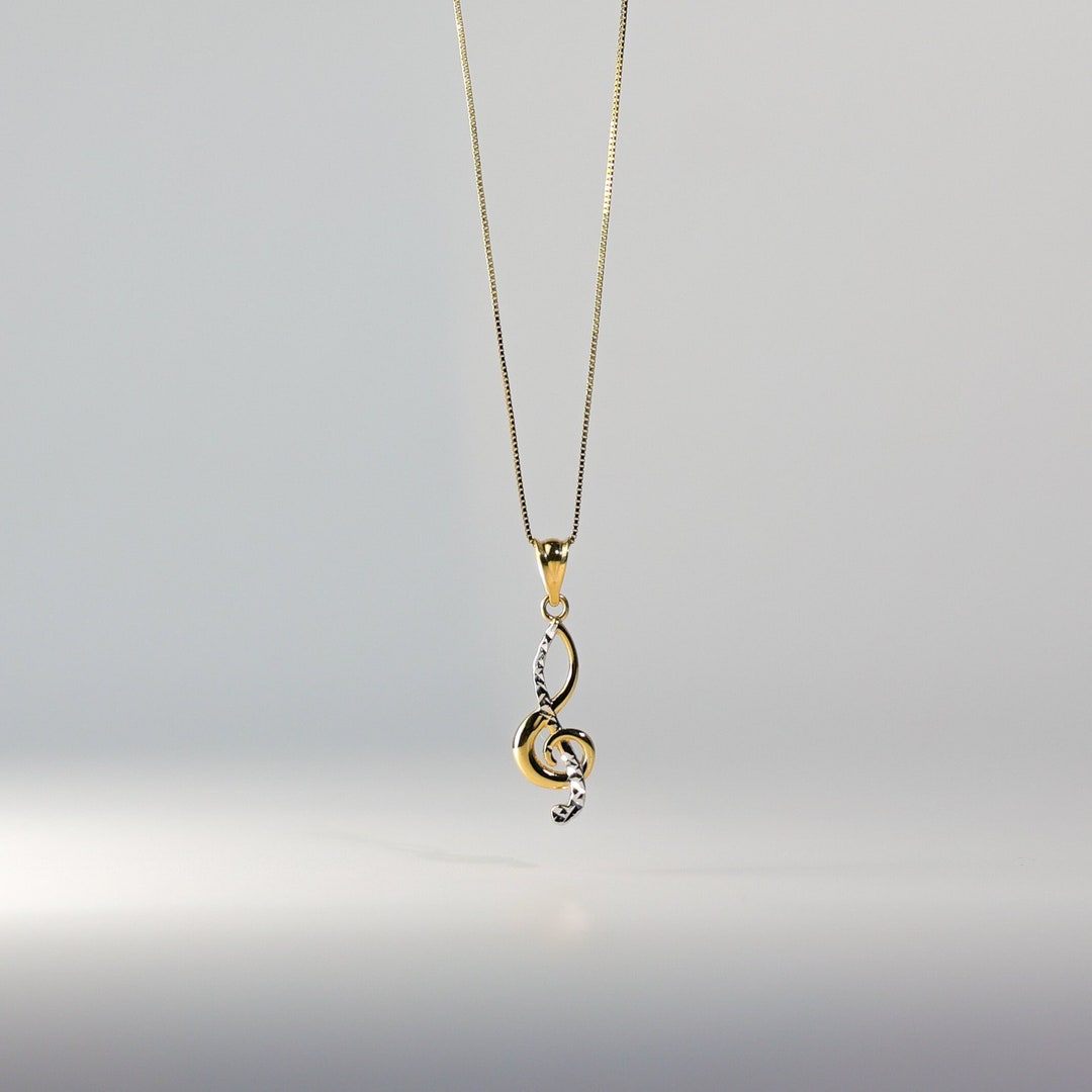 14K Yellow Gold CZ Music Note Pendant - 15.5 Mm