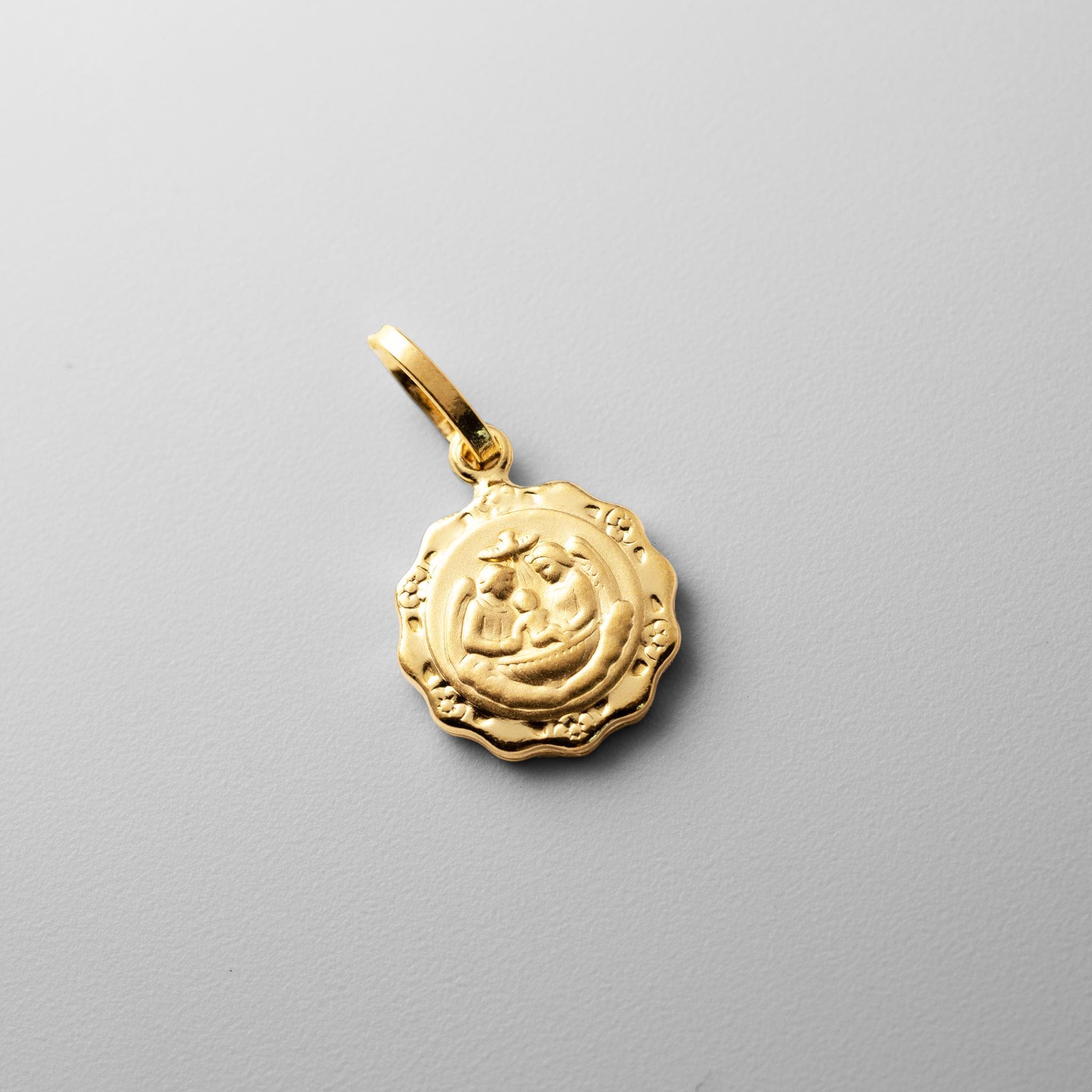14k Gold Baptism Round Plate Pendant Charm- Real Gold Baptism Necklace Charm