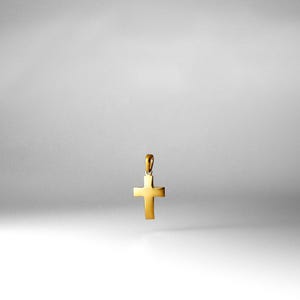 14k Gold Minimalistic Cross Pendant Charm-Real Gold Shiny Cross Necklace Charm