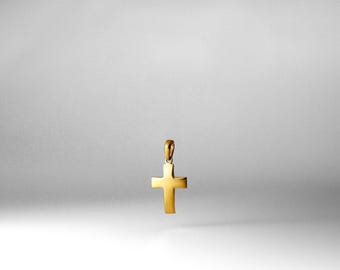 14k Gold Minimalist Cross Pendant Charm: Dainty Religious Necklace