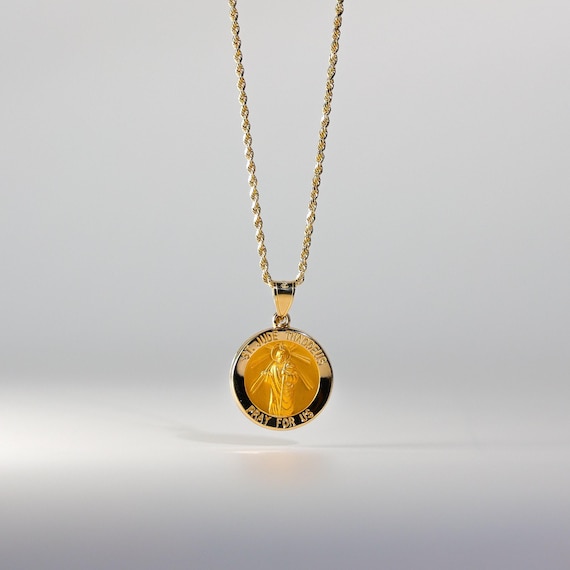 14k Gold St. Jude Thaddeus Round Plate Pendant Charm- Real Gold Large St. Jude Necklace Charm