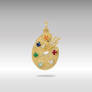 14K Gold CZ Stones Artist Palette Necklace Charm - Colorful Gemstone Paint Palette Pendant - Creative Gift for Artists - Painter Jewelry