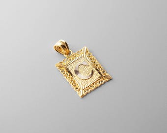 14k Gold &quot;C&quot; Initial Square Pendant/Charm- Gold C Initial Chain Necklace