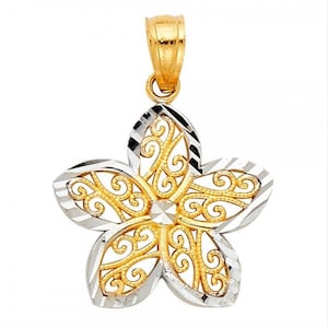 14k Gold Flower Pendant Charm-Dainty Real Gold Flower Necklace Charm