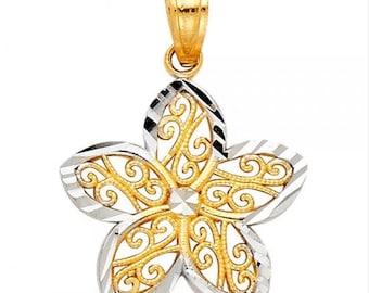 14k Gold Flower Pendant Charm-Dainty Real Gold Flower Necklace Charm