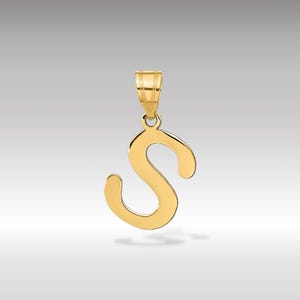 14k Gold Polished Letter &#39;S&#39; Initial Charm Pendant - Statement Jewelry - Initial &quot;S&quot; Pendant Necklace