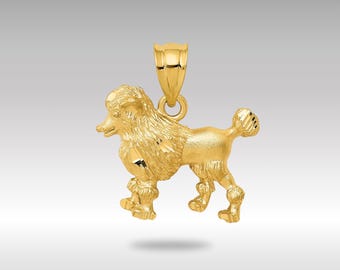 Dije de caniche en oro de 14 quilates: colgante de perro en oro macizo con acabado texturizado. Joyería fina de caniche en oro de 14 quilates. Regalo para amantes de los perros.