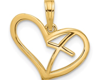 14K Yellow Gold US Flag With Cross Heart Pendant With  display picture 1