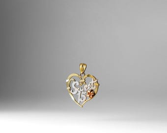 14k Gold Sweet 15 Years Heart Flower Pendant Charm- Gold Sweet 15 Years Necklace Charm Gifts For Girls