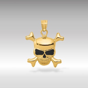 14K Gold Enameled Skull Charm Pendant Necklace - Bold Pirate-Inspired Jewelry - Unique Gothic Necklace Charm