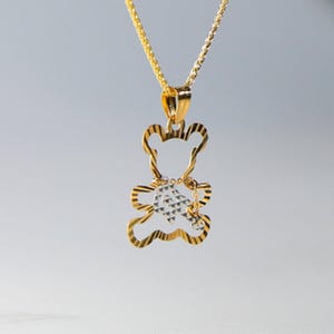14K Solid Gold Bär mit Gitarre Anhänger - Verspielte Wildtier Halskette, Luxus Schmuck Geschenk für Musikliebhaber