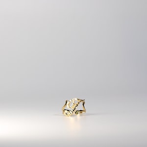 Anillo con inicial "T" en cursiva en oro macizo de 14 quilates: anillo con inicial "T" en cursiva en oro auténtico de 14 quilates