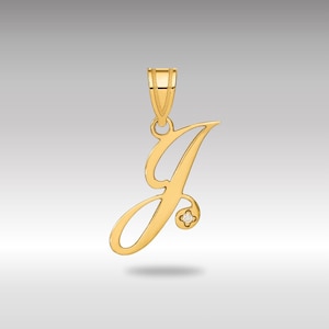 14K Gold kursiver Buchstabe ""J"" Initial Anhänger mit Diamant - Diamant Initial Halskette - Schöne Schriftbuchstabe ""J"" Charm Halskette."