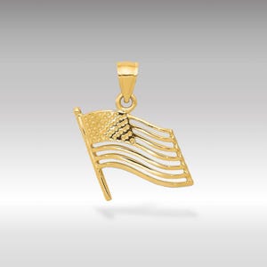 14K Gold American Flag Pendant: Patriotic USA Charm Necklace