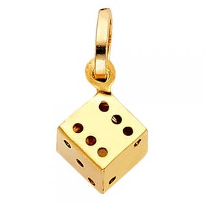 14k Gold 3D Dice Pendant Charm- Real Dainty Gold Dice Necklace Charm