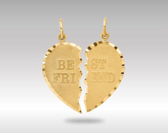 14 kt gouden beste vriend-hanger – diamantgeslepen gespleten hart bedelset – 2-delige vriendschapshanger van massief 14 kt geel goud