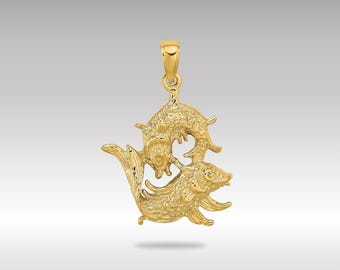 Colgante de Piscis de oro de 14 quilates: dije del zodíaco de dos peces