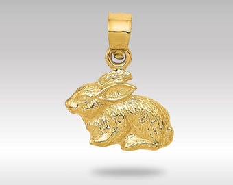 14K Solid Gold Rabbit Pendant Necklace: Delicate Polished Bunny Jewelry