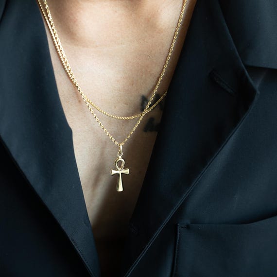 14k Gold Ankh Cross Pendant Charm-real Gold Shiny Ankh Cross