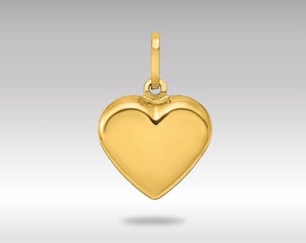14K Gold Puffed Heart Pendant: Polished 3D Charm