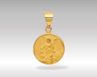 Collar con colgante de medalla de ángel de la guarda en oro de 14 quilates: joyería con dijes religiosos