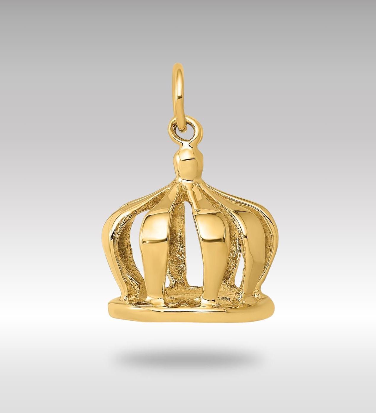 14K ゴールド 3D クラウン ペンダント ネックレス - ロイヤル チャーム 