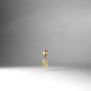 14k Gold Dollar Sign Pendant Charm- Real Gold Dollar Sign Necklace Charm