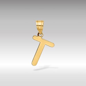 14k Gold Polished Letter &#39;T&#39; Initial Charm Pendant - Statement Jewelry - Initial &quot;T&quot; Pendant Necklace