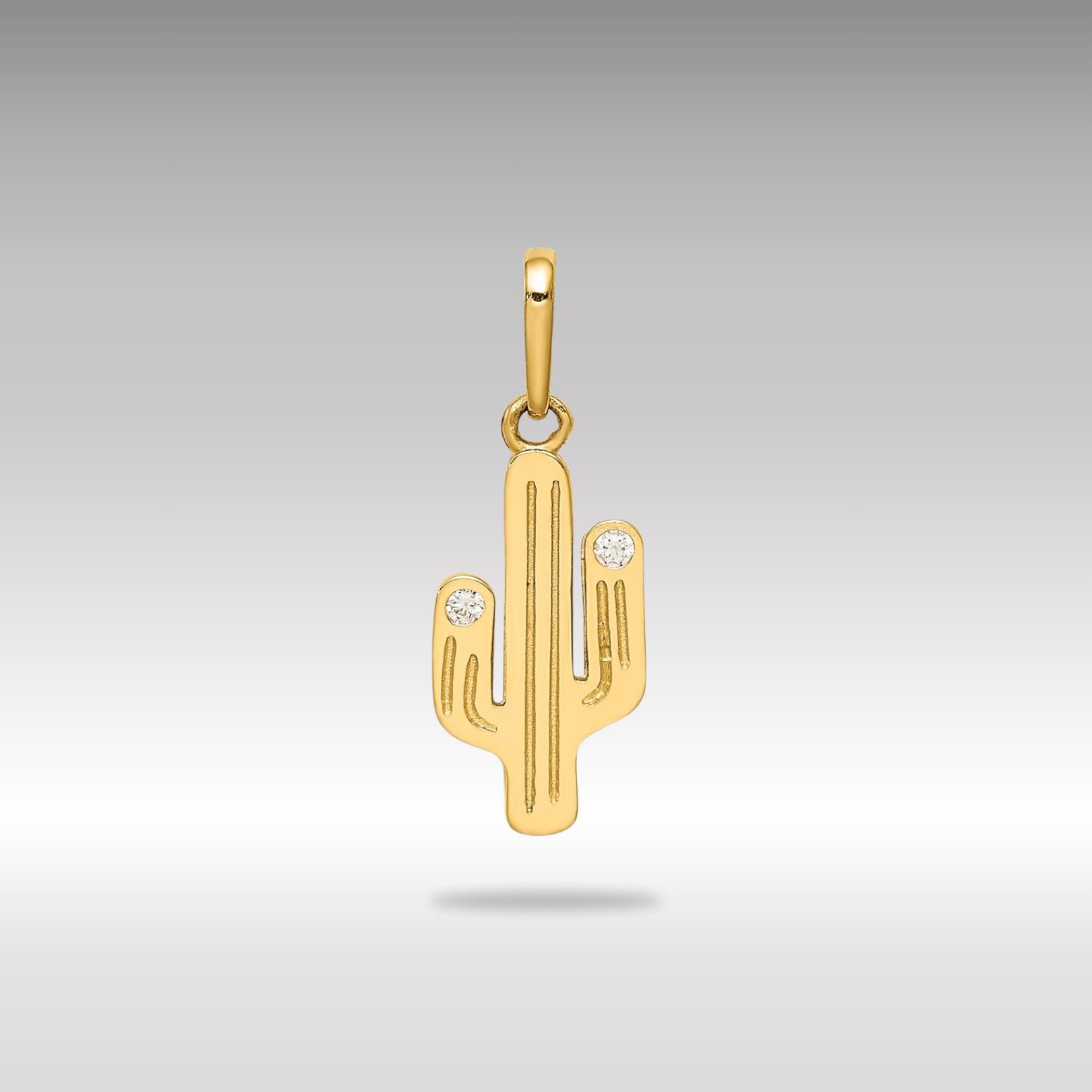 14K Gold Cactus Pendant Necklace: CZ Stone Desert Plant Charm