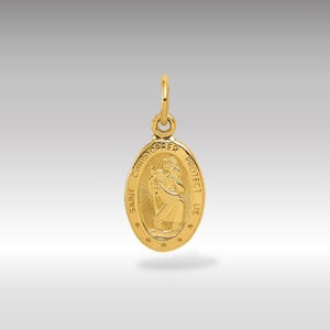 14K Gold Small Saint Christopher Solid Oval Medal Charm Necklace - Traveler's Protection Patron Saint Pendant