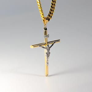 Dije colgante de cruz crucifijo grande de oro de 14 k - Dije de collar de cruz crucifijo de oro real