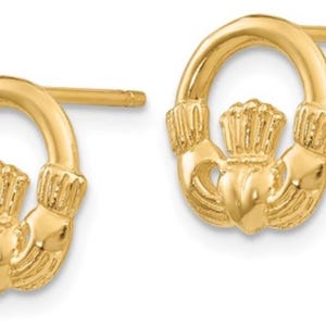 14K Gold Claddagh Post Earrings - Irish Love, Friendship, Loyalty Gold Studs