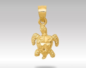 14K Gold Turtle Pendant Necklace: Textured Fine Jewelry Gift
