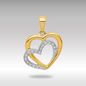 14K Gold .05 ct Diamond Entwined Hearts Pendant Necklace - Dual Tone Love Symbol Necklace