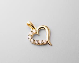 14k Gold Open Heart Stones Pendant Charm- Real Gold Open Heart Necklace Charm