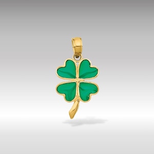 14K Gold Green Enameled Four-Leaf Clover Charm Pendant - Lucky Charm Irish Symbol Necklace - Good Fortune Jewelry