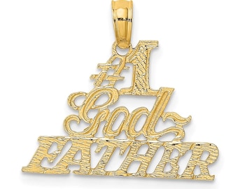 14K Gold #1 Godfather Pendant Necklace – Textured Real Gold Godfather Charm – Fine Gold Father Figure Gift – Necklace Pendant