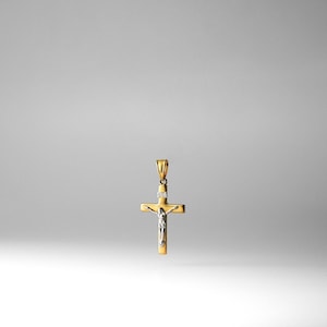 14k Gold Crucifix Cross Pendant Charm- Real Yellow and White Gold Crucifix Cross Necklace Charm