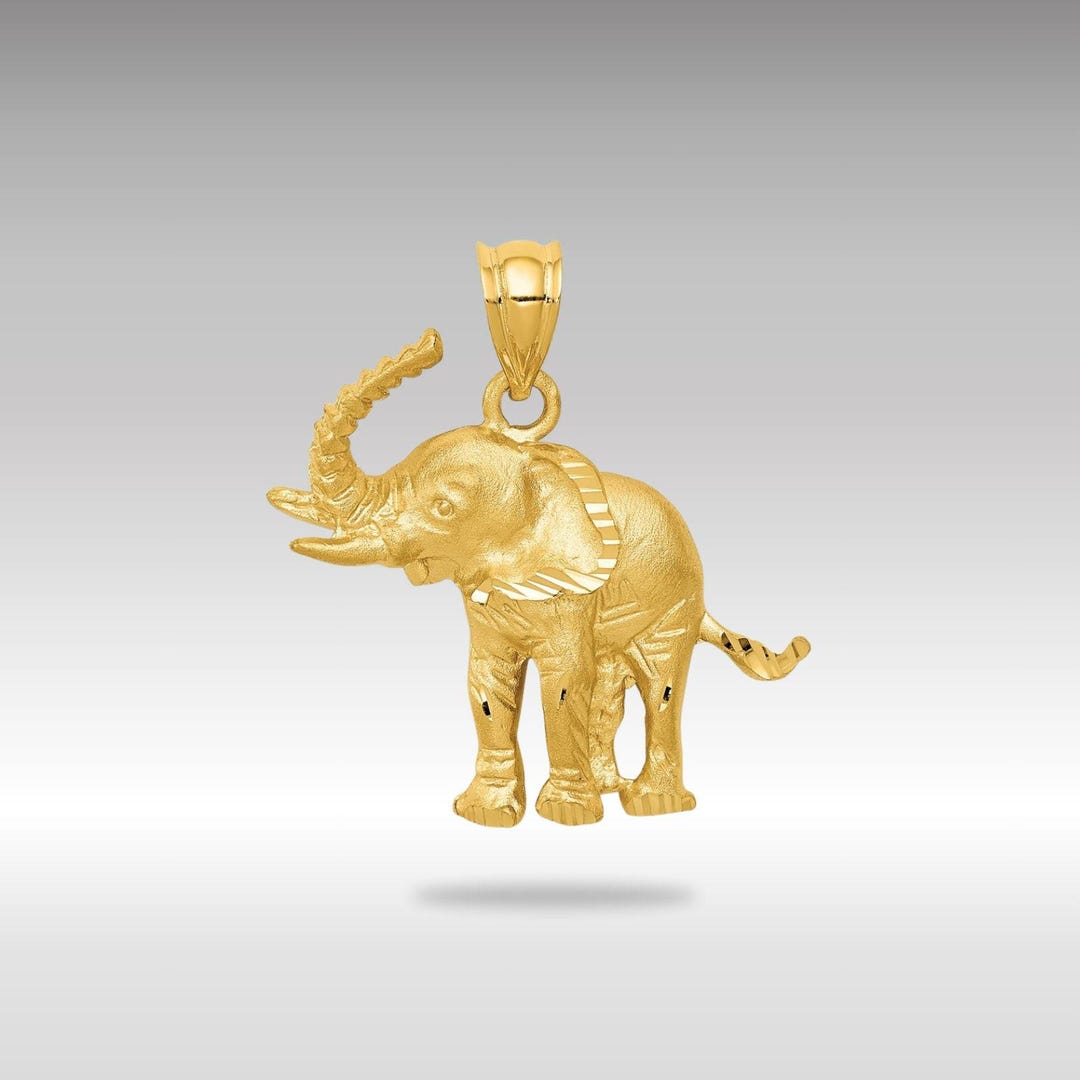 14k Solid Gold Large Elephant Pendant Majestic Wildlife Necklace 