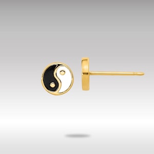14K Gold Schwarz und Weiß Emaille Yin und Yang Post Ohrringe - Minimalist Balance Symbol Schmuck